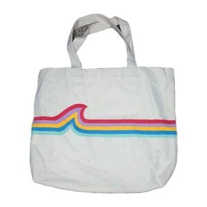 Madewell Cream Rainbow Wave Canvas Tote Shopping‎ Bag Reusable Market Bag